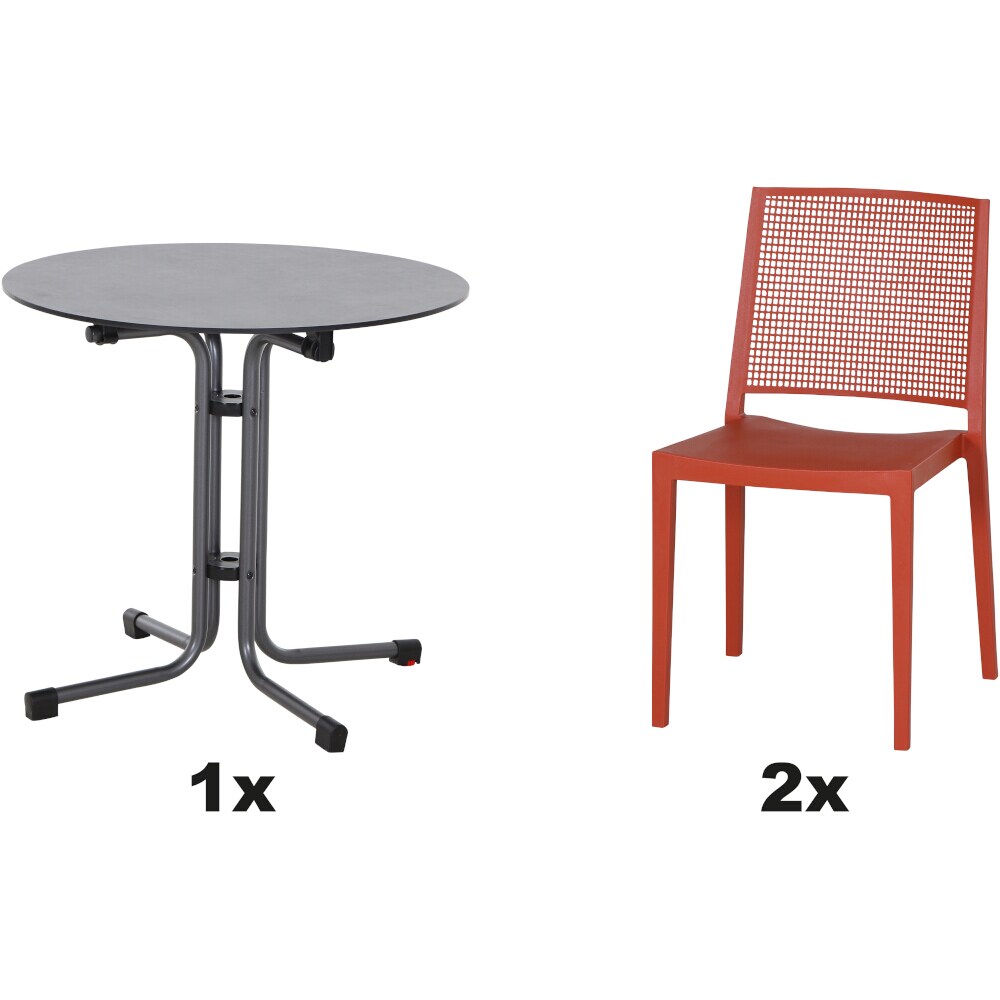 SIENA GARDEN Urban Lights Set 3teilig Square Stuhl gastrotauglich brick mit Tisch Sola Ø80
