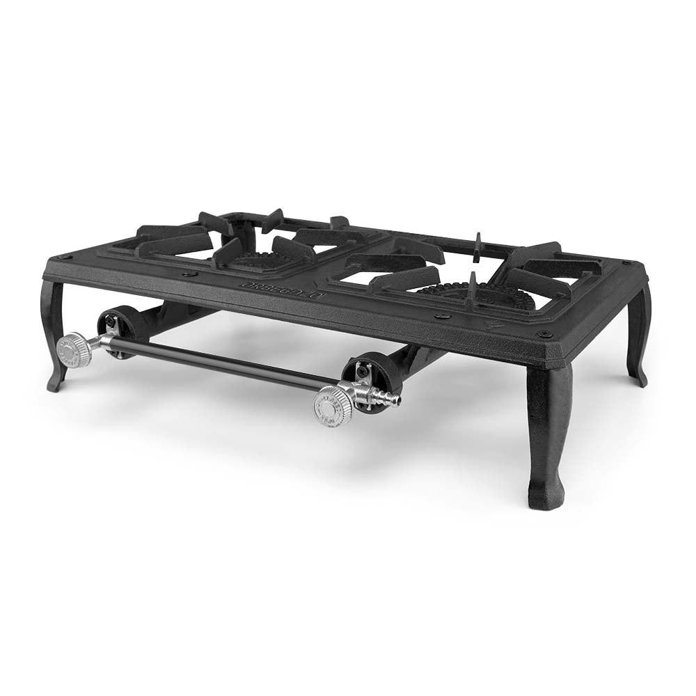 Placa de gás Orbegozo FO 6200, corpo em ferro fundido, gás butano/propano, para utilização no exterior, 2 bicos