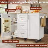 thumbnail of Kücheninsel Rollwagen 135x74x87 cm mit klappbaren Seiten, 3 Schubladen, Handtuchhalter, verstellbaren Trennwänden, Weiß, MDF+Metall