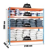 thumbnail of SimonRack Estante industrial, 2000x2100x600 mm, 500 kg no ponto de flexão, 4 prateleiras de madeira, Azul/Laranja/Madeira- Simonforte