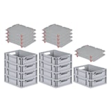 thumbnail of PROREGAL SparSet 10x Eurobox NextGen Economy mit Auflagedeckel & 4x Verschlüsse Rot, Griffe offen, HxBxT 12x30x40cm, 11L, Eurobehälter, Box