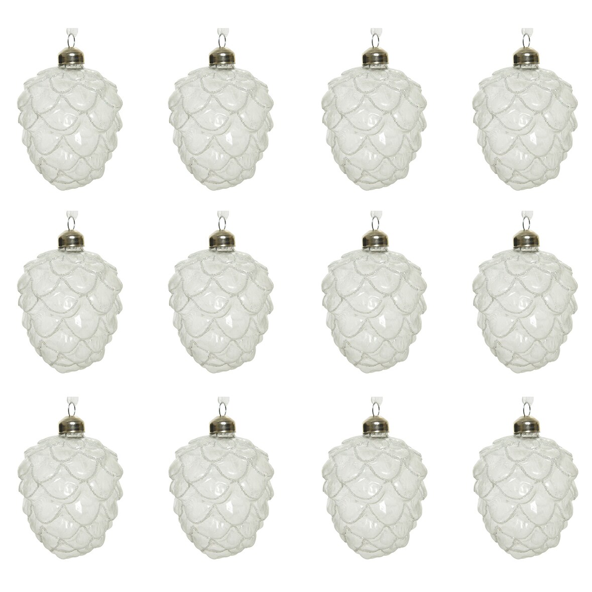 12 Christbaumschmuck Zapfen Glas 10cm Glaszapfen Weihnachtsbaumschmuck Christbaumkugeln Weihnachtsbaumkugeln weiß / klar gefrostet