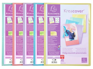 Exacompta Cod. 5849E - Portalistini Kreacover Pastel personalizzabile copertina in   Ppl 40 buste cristallo liscio - A4 Col. assortiti - Conf. da 10