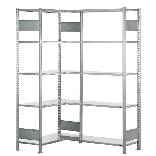PROREGAL Eckregal | Grundregal (Felder A+B) | HxBxT 200x100x40cm | 2x5 Ebenen | Längenriegel | Verzinkt