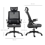 thumbnail of Bürostuhl ergonomisch 61x58x119 cm mit Kopfstütze Armlehnen Wippfunktion und Lendenstütze Netzbezug Schwarz höhenverstellbar
