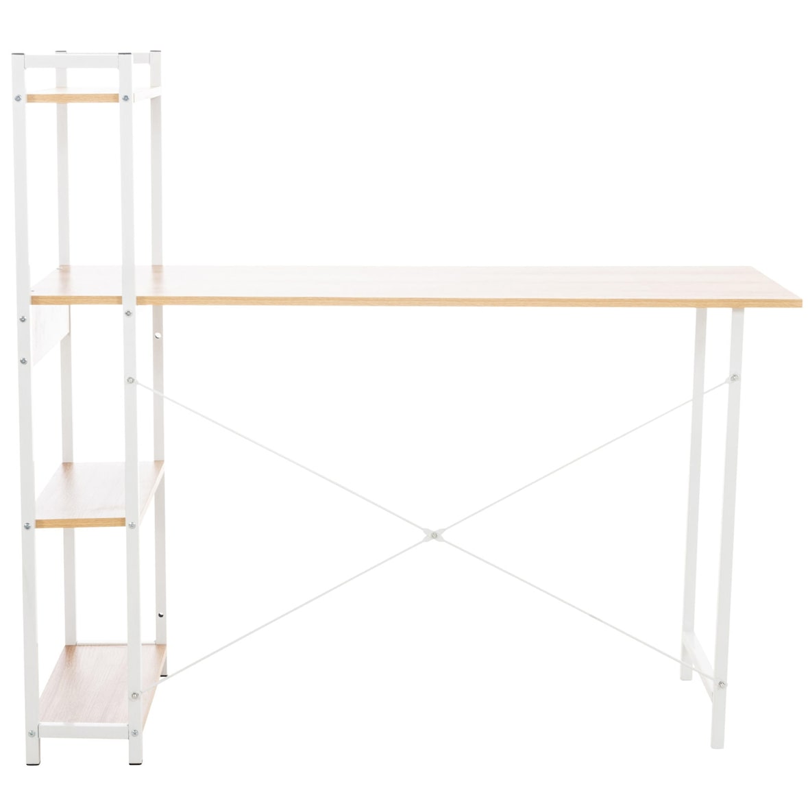 Décoshop26 - Bureau table de travail style rétro avec colonne de rangement étagère en bois et métal blanc 10_0003614