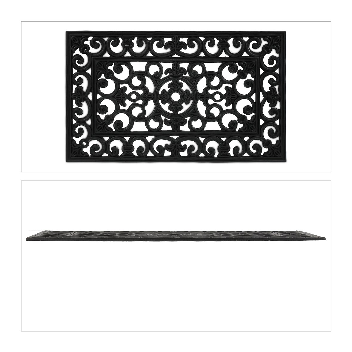 Relaxdays Fußmatte Gummi, 45 x 75 cm, wetterfest, rutschfest, Fußabtreter Ornamente, Türvorleger innen & außen, schwarz