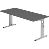 thumbnail of bümö höhenverstellbarer Schreibtisch O-Serie 180x80 cm in Graphit, Gestell in Silber - großer PC Tisch für's Büro manuell höhenverstellbar,