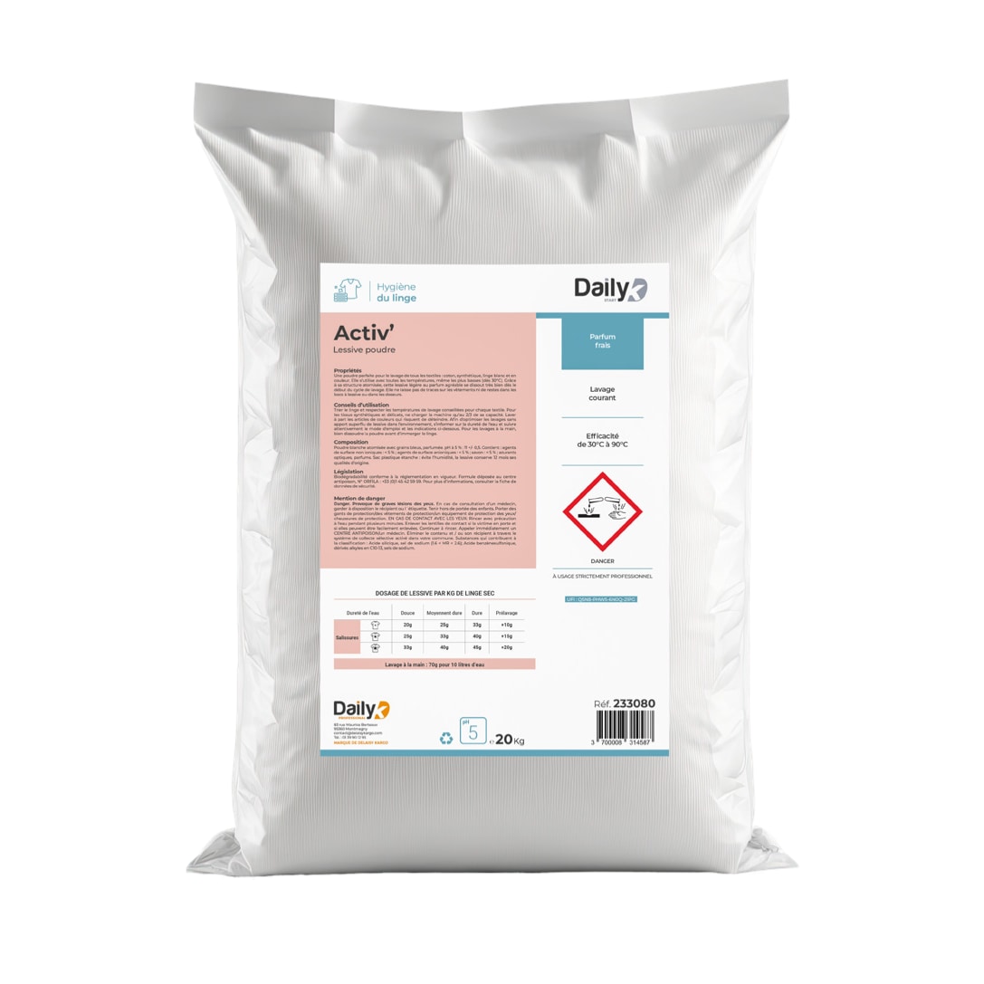 Lessive en poudre tous textiles ACTIV' - Sac de 20 kgs - Daily K