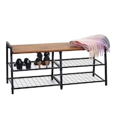 thumbnail of Zapatero HWC-A27, mueble zapatero banco zapatero, 4 compartimentos estructura metálica 3D 40x107x38cm, aspecto roble salvaje