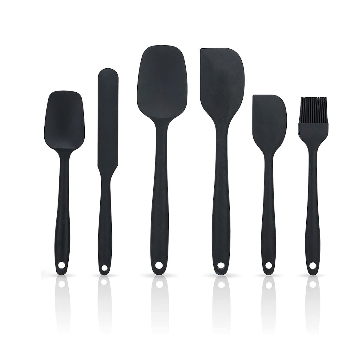 Intirilife 6-teiliges Silikon Spatel Set in Schwarz - Antihaft Silikon Spatel Set Backutensilien zum Kochen Backen Rühren Anrichten Hitzebeständig