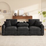 thumbnail of Dreisitzer-Sofa 242x80x88 cm aus Chenille mit Klapptisch, USB-Anschluss und integrierten Getränkehaltern – Modernes Design in Grau