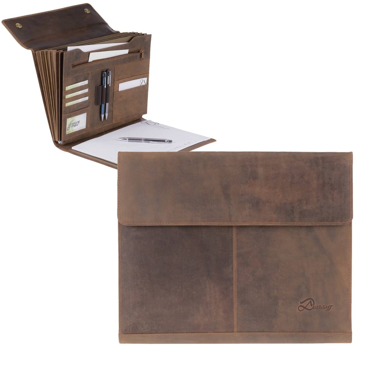 Dethloff Fächermappe A4 Leder 7 Fächer vintagebraun Aktenmappe Orgamappe Leopold D021426503-S