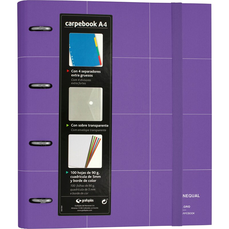 Pasta con aneis CarpeBook A4 Forrado Unequal Grid roxo