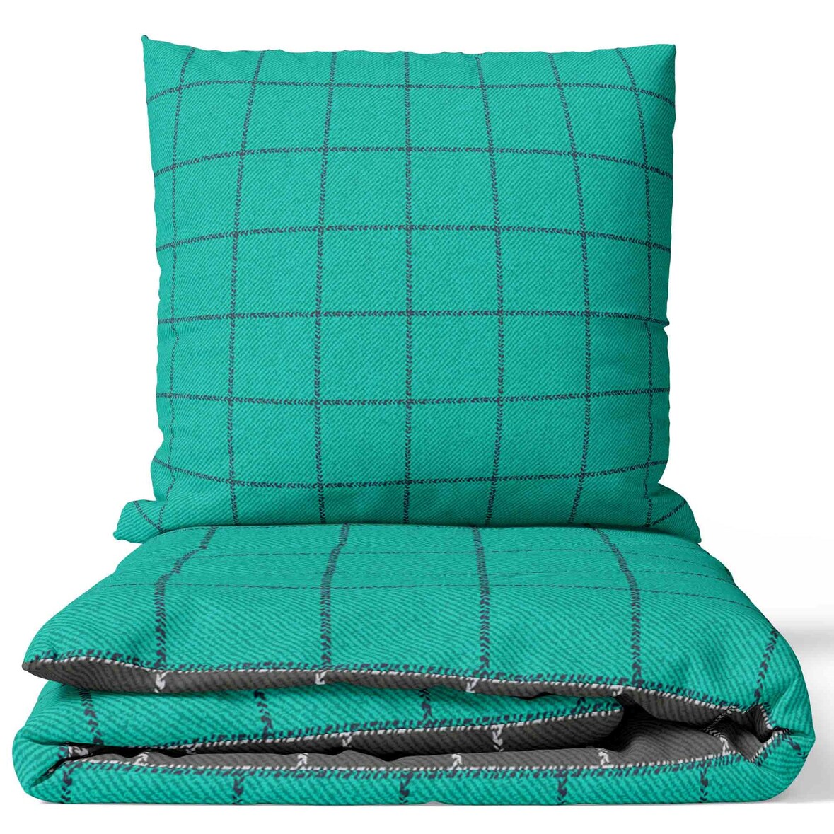 Baumwolle Bettwäsche 200x200 cm Petrol Grau kariert Wendeseite Reißverschluss 3 tlg