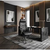 thumbnail of Bürostuhl Echtleder schwarz bis 120kg Schreibtischstuhl Wippfunktion Chefsessel Armlehnen Drehstuhl