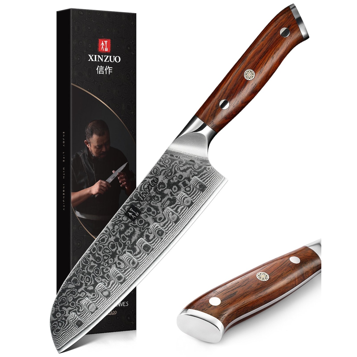 XinZuo - Damast Santoku-Messer - B13R Yu Serie