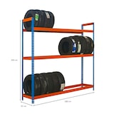 thumbnail of PROREGAL Support à pneus Big METAL SHARK NO.6 | HxLxP 200x180x45cm | Charge du compartiment 300 kg | jusqu'à 21 pneus sur 3 niveaux | Bleu/Orange
