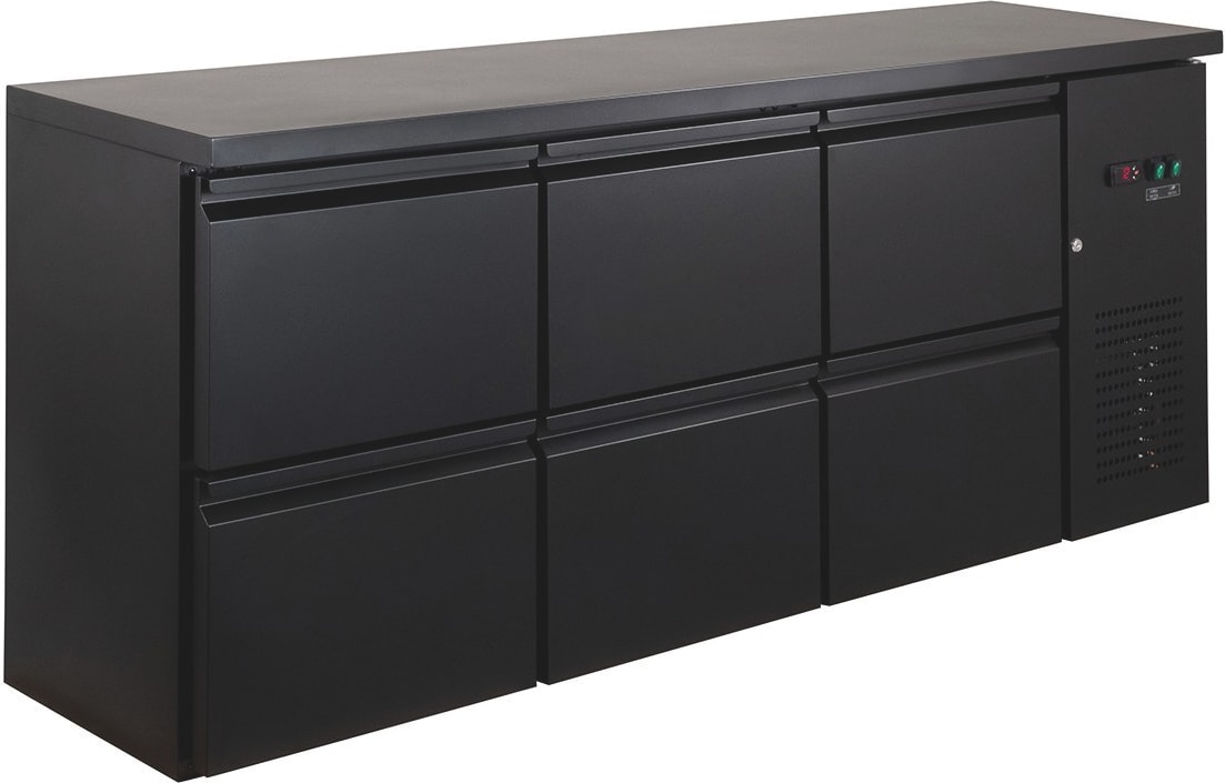 GastroHero Barkühltisch ECO 200x52 cm mit 6 Schubladen Umluftkühlung +2 bis +8 °C Getränkekühltisch Bar