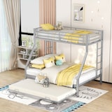thumbnail of Merax Etagenbett für Erwachsene, Metallbett Hochbett mit ausziehbarem Bett 90x200cm/140x200cm/90x190cm, silbern