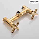 thumbnail of Björn | Herraje de pared para gastronomía dorado brillante Grifo  cocina profesional de acero inoxidable con dos duchas|doble lavabo pared restaurante