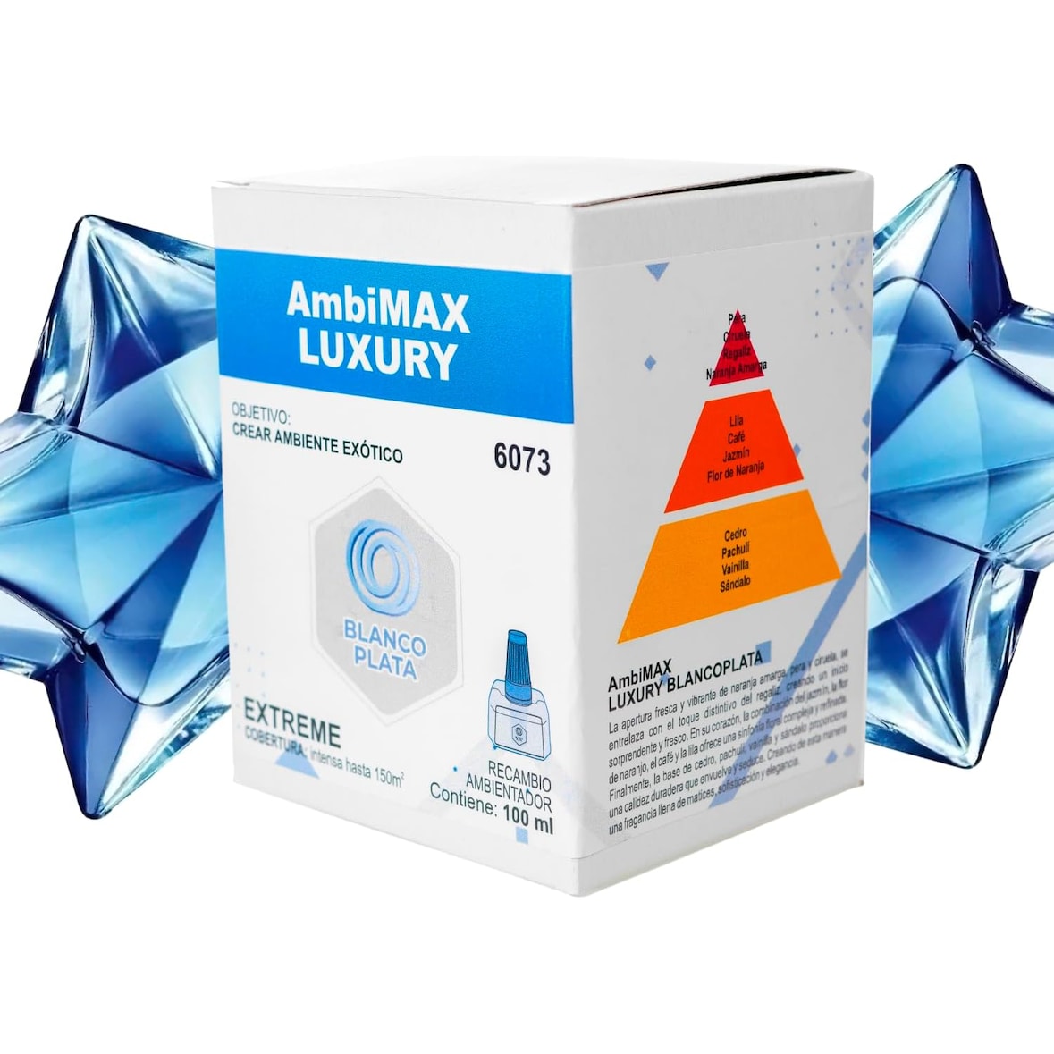 Recambio Ambimax fragancia Luxury Extrem 100ml 30 de días de duración, 150 m2 cobertura intensa, ambiente fresco y exótico.(NO INCLUYE APARATO)