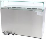 thumbnail of Maxima - 9400208 Mesa de preparación de pizza refrigerada, 3 puertas, encimera de granito, 8x1/6 GN, 400L, con tapa de cristal, 136.5x70x110 cm
