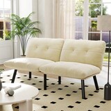 thumbnail of Klappbares 2-Sitzer-Sofa aus Samt in Creme mit Schlaffunktion, Metallrahmen