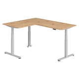 thumbnail of bümö Eckschreibtisch elektrisch höhenverstellbar L-Form: 180 x 160 cm in Asteiche, Gestell silber - Stehschreibtisch mit Memory-Steuerung,