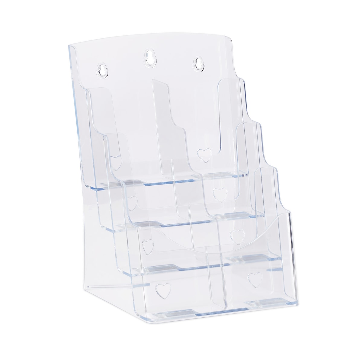 Relaxdays Prospekthalter A4 / DIN Lang, 4 Etagen, Acryl, Flyer Aufsteller Tisch & Wand, HBT: 35x24,5x24cm, transparent