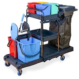 thumbnail of Hypafol Reinigungswagen 4x 5 Liter + 2x 18 Liter Eimer | Profi Putzwagen mit stabiler Mopp-Presse & Halterung für Besen & Lappen | 100l Leinentasche