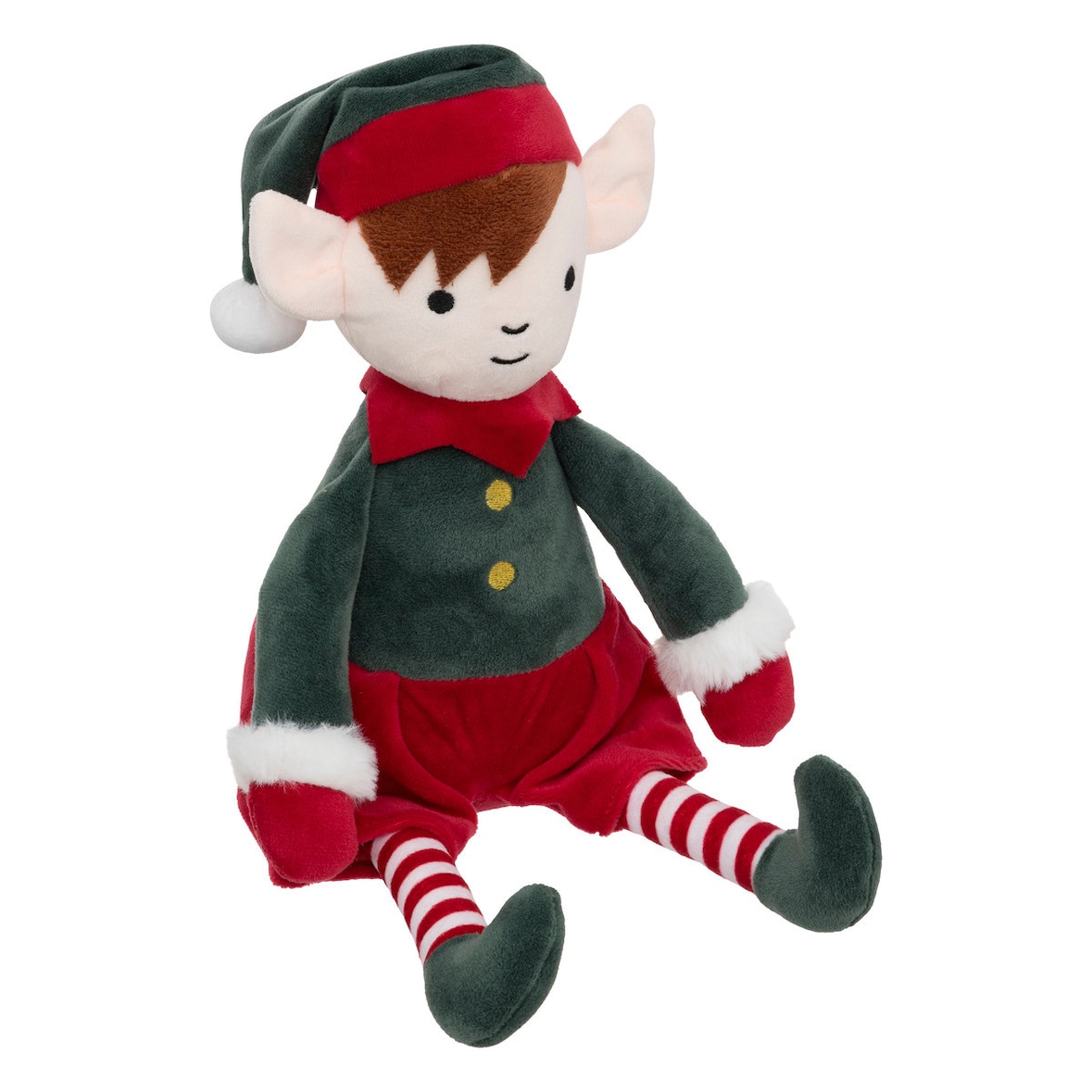 Déco de Noël Peluche Lutin Vert et Rouge H 35 cm