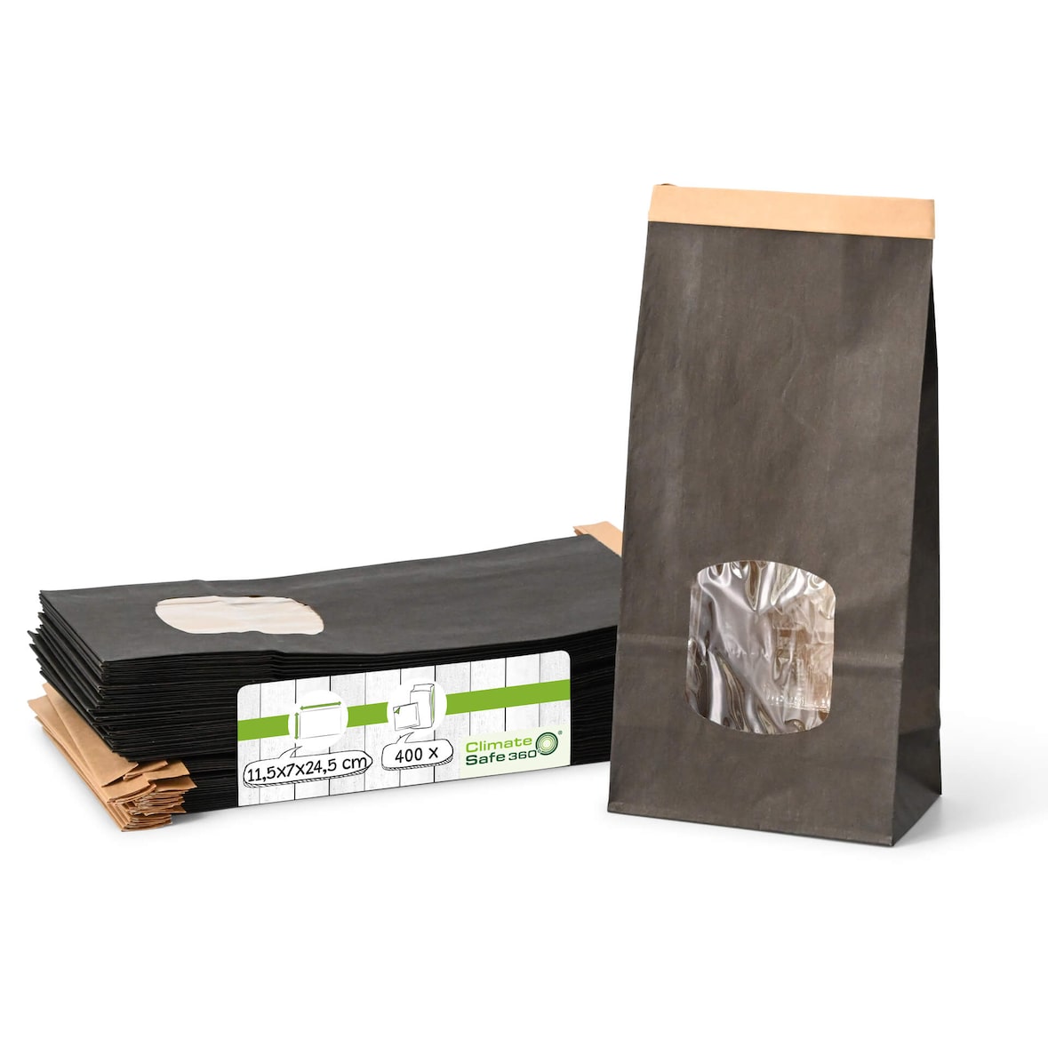 greenbox - Saco de bloco M, 11,5 x 7 x 24,5 cm, Folha de PP, preto, Fita de clipe, Papel Kraft, 400 un..