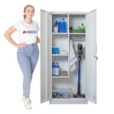 thumbnail of PROREGAL Putzmittelschrank RHINO Metall 2 Türen abschließbar Besenschrank schmal 170x70x30cm 5 Fächern & Kleiderstange Stahl Weiß Putzschrank