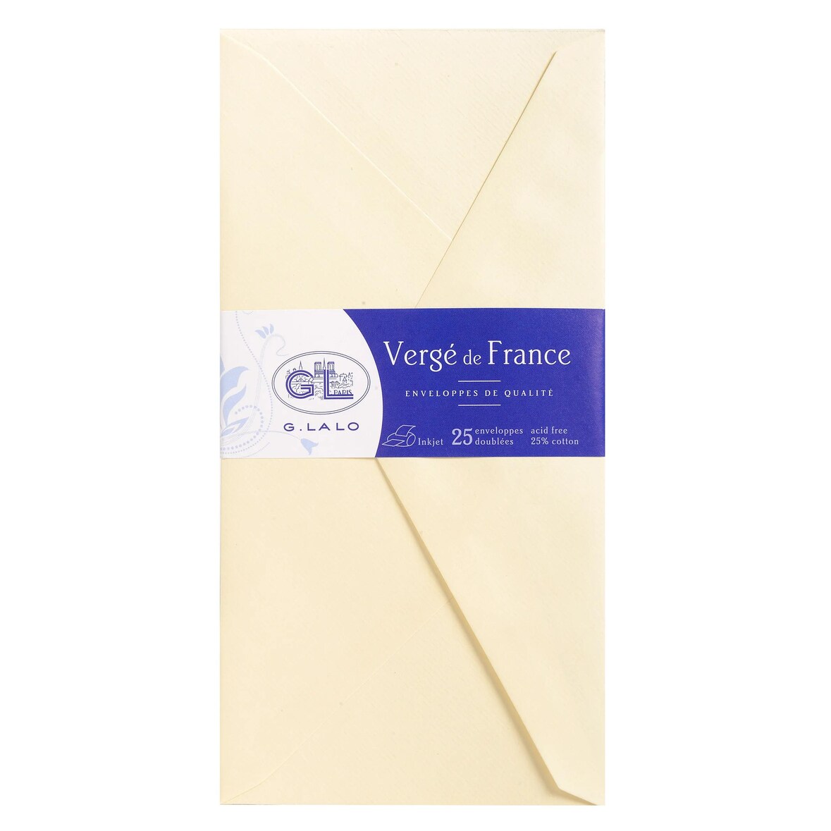 G.Lalo 10x Lalo, Packung mit 25 Umschlägen Vergé de France, DL 220x110mm - Elfenbein 22716L
