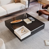 thumbnail of Merax Couchtisch, Hochglanz-Wohnzimmertisch, Beistelltisch mit abnehmbarer Aufbewahrungsbox, weiß und Schwarz, 72*72*30 cm, Mit LED-Lichteffekt