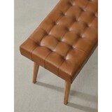 thumbnail of Sitzhocker 67x47x39 cm Mango Massivholz / Echtleder Chesterfield-Design, Lederhocker Braun, Beistellhocker Hocker ohne Lehne, Country