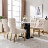 thumbnail of Esszimmerstuhl Samt Beige 95x51x66 cm mit Türklopfer Rücken, Nagelkopfbesatz, vergoldeten Edelstahlbeinen, verstellbaren Füßen, elegant
