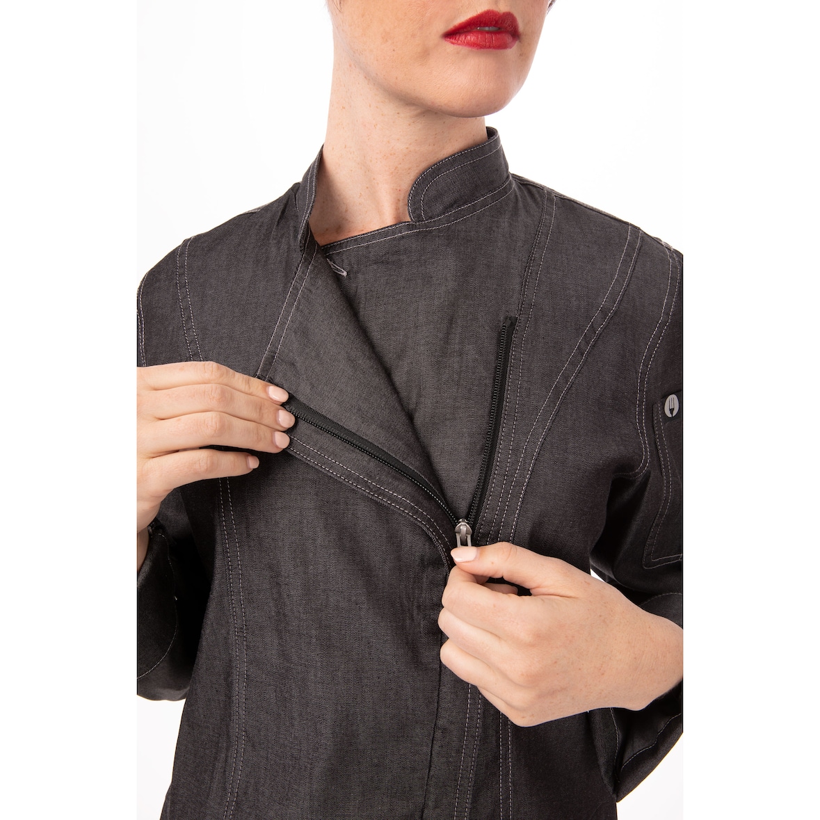 Chef Works® Damenkochjacke GRAMERCY LIGHT & 100% Baumwolle, Urban, Reißverschluss, Denimblack, Größe  M