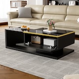 thumbnail of Couchtisch LED 16 Farben, modern, Hochglanz Schwarz, Glasplatte, mit Stauraum 100x50x32,5 cm, eleganter Wohnzimmertisch