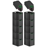 thumbnail of PROREGAL SparSet 10x Eurobox NextGen Color mit Auflagedeckel & Verschlüsse, HxBxT 32x30x40cm, 30L, Schwarz, Griffe grün offen, Eurobehälter