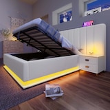 thumbnail of Polsterbett 180x200 cm mit hydraulischem Stauraum, LED-Beleuchtung und USB-C-Anschlüssen – elegantes Design in Weiß für modernen Komfort