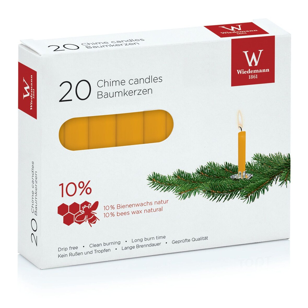 Wiedemann 112005.002 Christbaumkerze - natur 10% Bienenwachs, 20 Stück