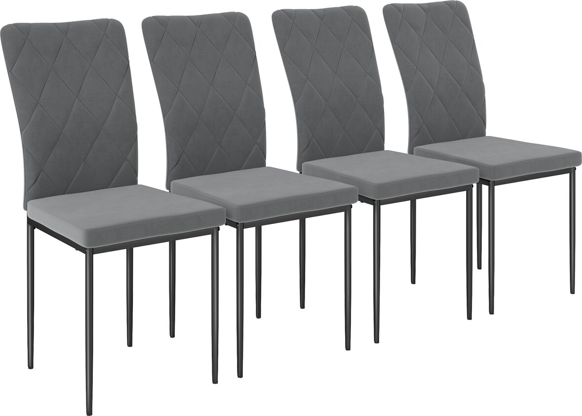 Esszimmerstuhl 4er Set Polsterstuhl Samtoptik Dunkelgrau 95x58x42 cm mit hoher Rückenlehne Diamantmuster Metallbeinen platzsparend