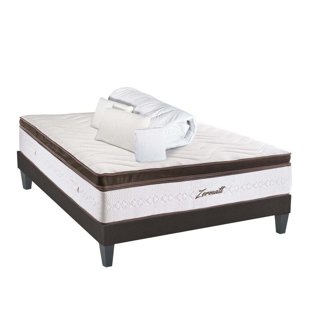 Ensemble   Matelas Mémoire de forme + Sommier + Accessoires 160x200 cm ZERMATT BELLECOUR