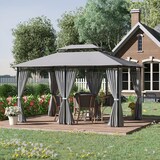 thumbnail of Outsunny cenador para jardín 3x4 m pérgola de jardín gazebo con doble techo paredes laterales resistente al agua carpa para exterior terraza gris
