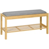 thumbnail of HOMCOM banco zapatero de bambú zapatero con asiento tapizado para 3 pares de zapatos con estante de listones para entrada pasillo 90x30x46 cm natural