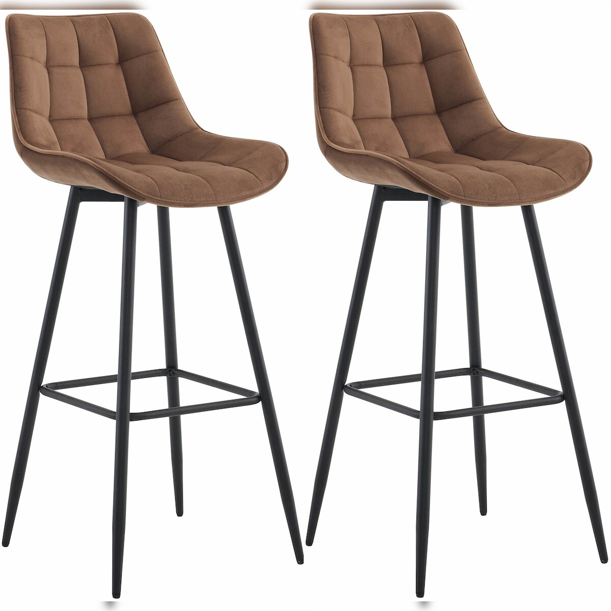 Décoshop26 - Set aus 2 Barhockern mit dekorativen Quadratnähten und braunen Samt-Fußstützen vier Metallbeine 10_0006761
