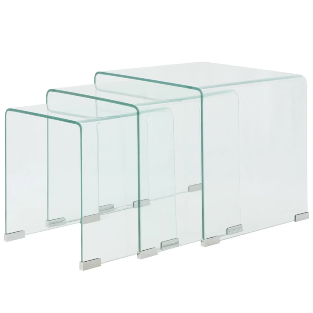 Ensemble de tables gigognes 3 Pièces Verre trempé Transparent Modèle Atlas Line Élite
