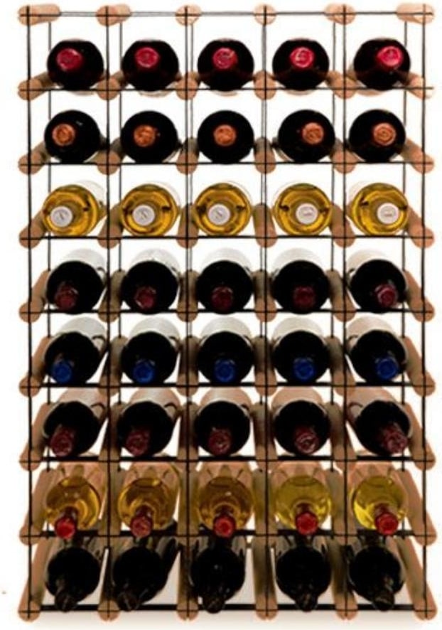 PROREGAL Modulares Weinregal VINOTECA MOD METAL | HxBxT 82,5x52,5x24,5cm | 5x8 Flaschen | Massives Kiefernholz | Braun geölt | Flaschenregal